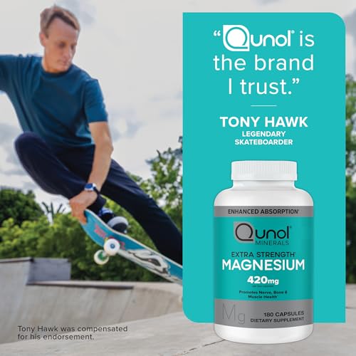 Qunol Magnesium Capsules 420mg, 100% DV, High Absorption Magnesium Supplement, Extra Strength, Bone and Muscle Health Supplement, 180 Count - PrimeBioHealth - canada supplements