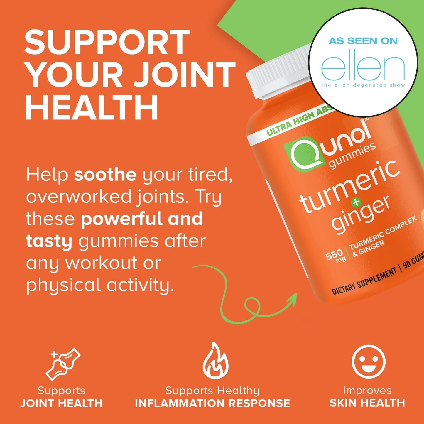Qunol Turmeric and Ginger Gummies - Joint Support Supplement with Ultra High Absorption, 90 Count Vegan and Gluten Free Gummies - PrimeBioHealth - canada supplements