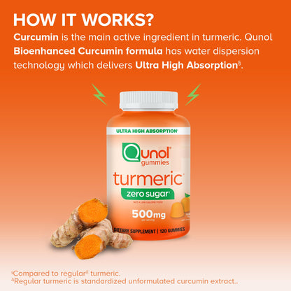 Qunol Zero Sugar Turmeric Gummies, Gummy with 500mg Turmeric Curcumin, Joint Support Supplement, Ultra High Absorption Tumeric Curcumin, - PrimeBioHealth - canada supplements