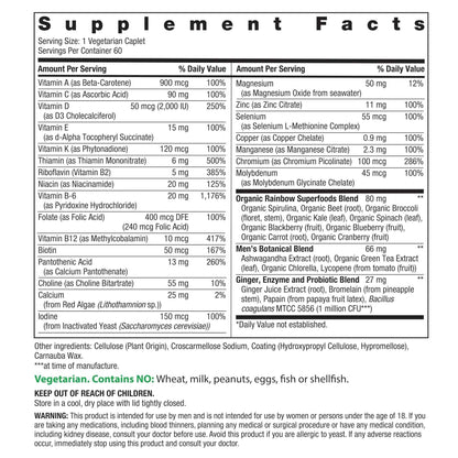 Rainbow Light Mens Multivitamin One + | 60 Caplets | Supports Energy & Antioxidant Health | with Real Food Nutrients, Digestive Enzymes & Probiotics