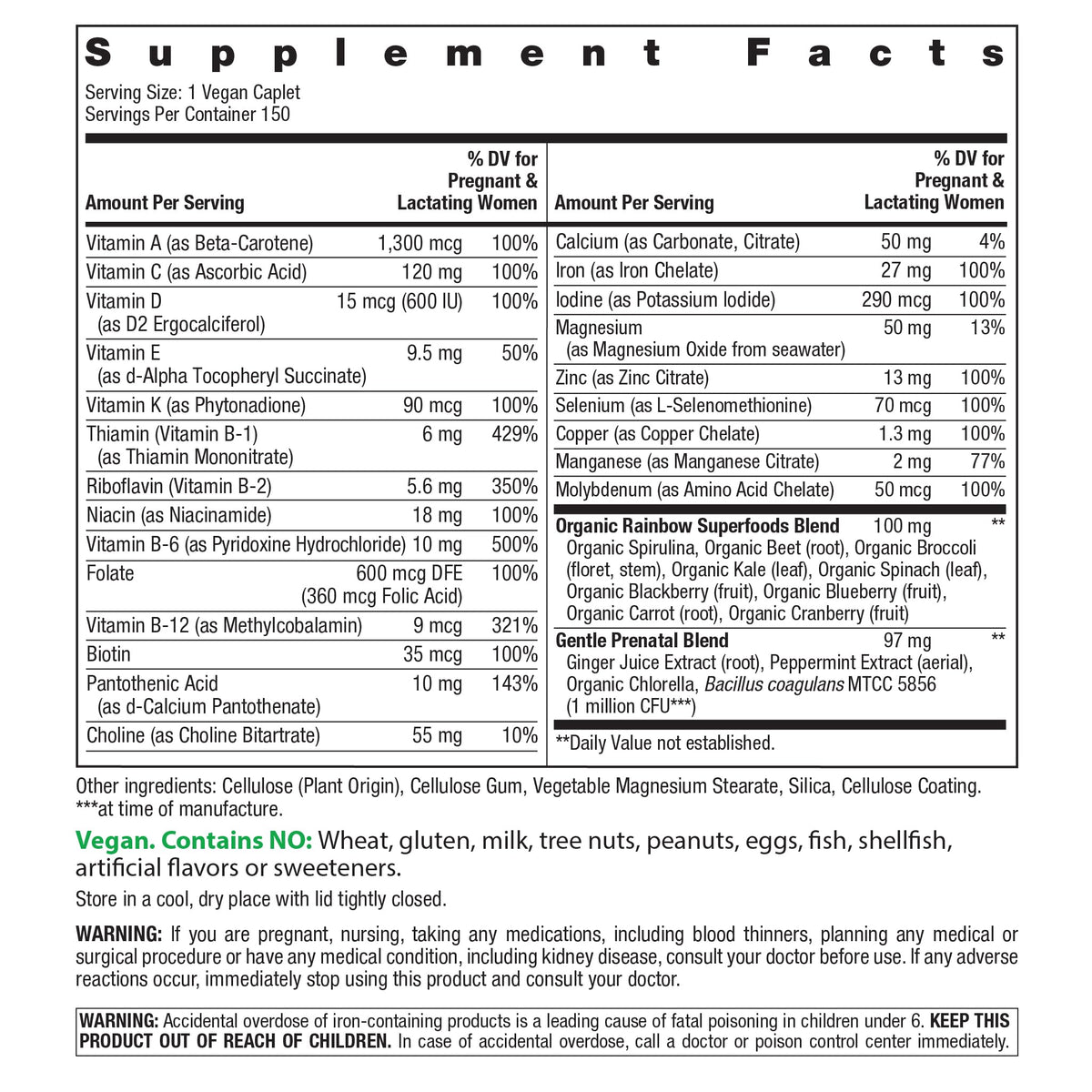 Rainbow Light Prenatal One Multivitamin Support from Conception to Postnatal, High Potency, Clinically Proven Absorption of Vitamin D, B2, Folate, Calcium - PrimeBioHealth - canada supplements