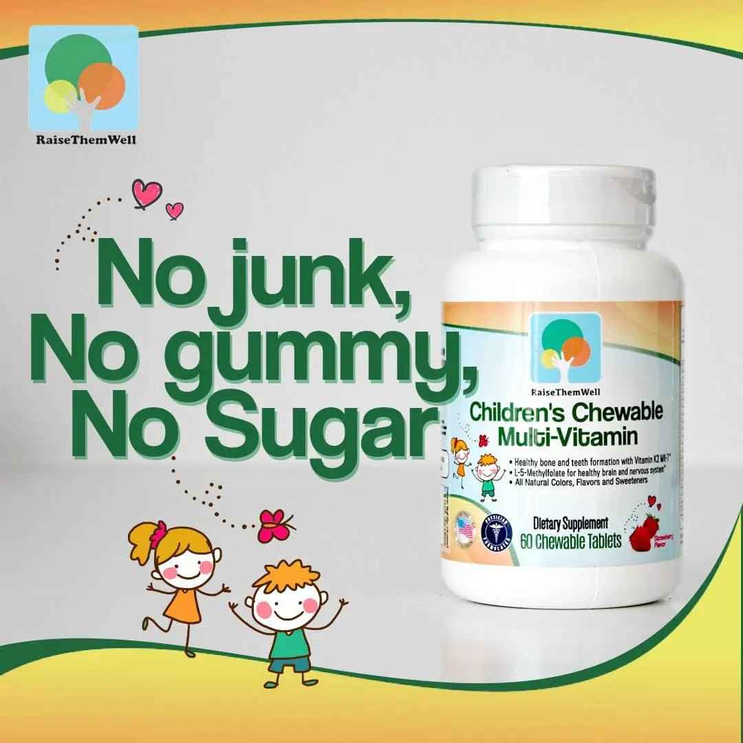 Raise Them Well Tasty Chewable Kids Multivitamin, All-Natural Colors, Flavors & Sweeteners, Daily Essential Vitamins for Children, Easy-to-Chew Vitamins, Strawberry