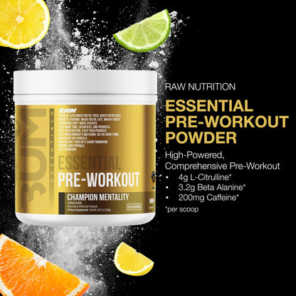 RAW Essential Pre-Workout Powder (Champion Mentality) - Chris Bumstead Sports Nutrition Supplement for Men & Women - Preworkout Energy Powder with Caffein - PrimeBioHealth - canada supplements