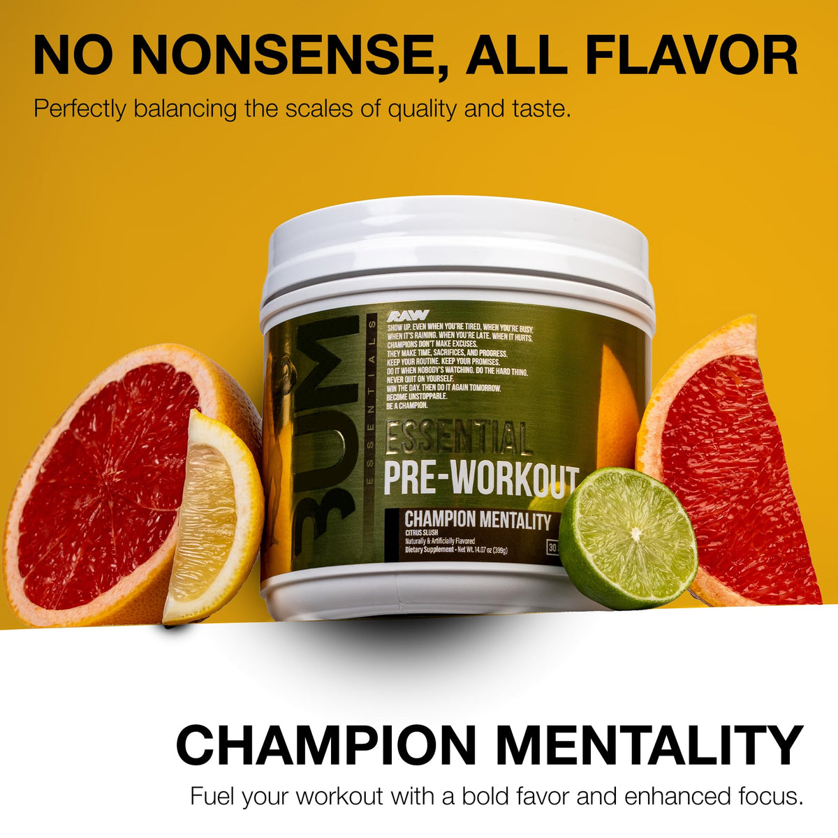 RAW Essential Pre-Workout Powder (Champion Mentality) - Chris Bumstead Sports Nutrition Supplement for Men & Women - Preworkout Energy Powder with Caffein - PrimeBioHealth - canada supplements