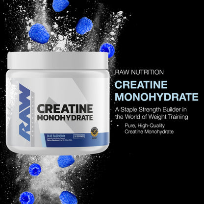 RAW Nutrition Creatine Monohydrate Powder, Blue Raspberry (30 Servings) - Micronized Creatine Monohydrate Supplement for Workout Performance, Build Muscle & Strength - PrimeBioHealth - canada supplements