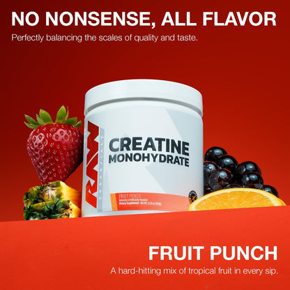 RAW Nutrition Creatine Monohydrate Powder, Fruit Punch (30 Servings) - Micronized Creatine Monohydrate Supplement for Workout Performance, Build Muscle & Strength - PrimeBioHealth - canada supplements