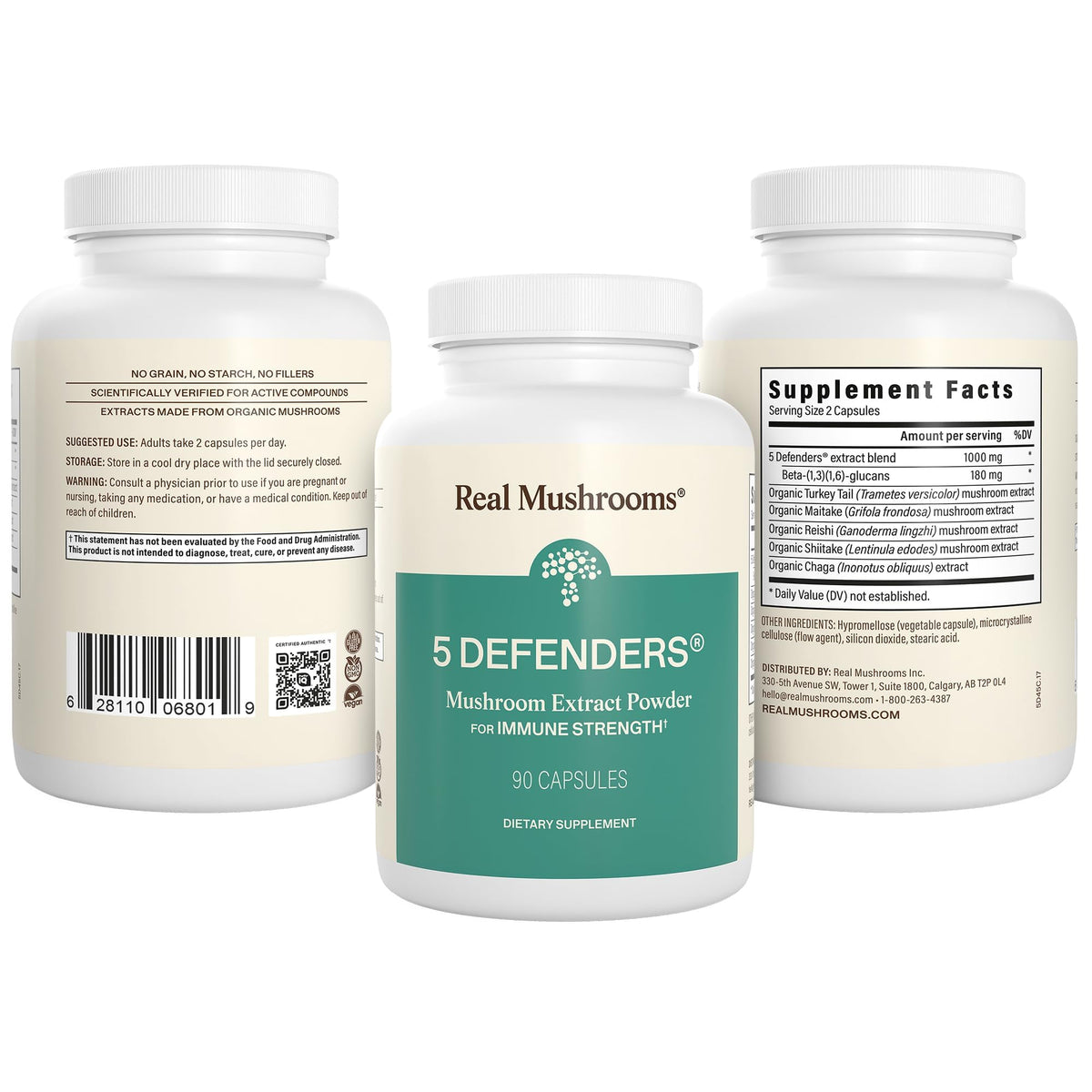 Real Mushrooms 5 Defenders - Adaptogenic Mushrooms Complex with Chaga, Reishi, Turkey Tail, Maitake & Shiitake for Wellness Support - PrimeBioHealth - canada supplements