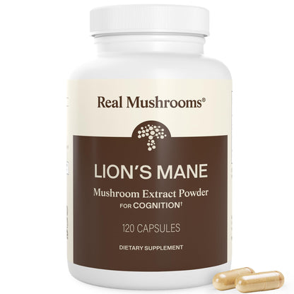 Real Mushrooms Lions Mane Mushroom Cognition (120 Capsules) Lions Mane Mushroom Powder Extract Capsules - PrimeBioHealth - canada supplements