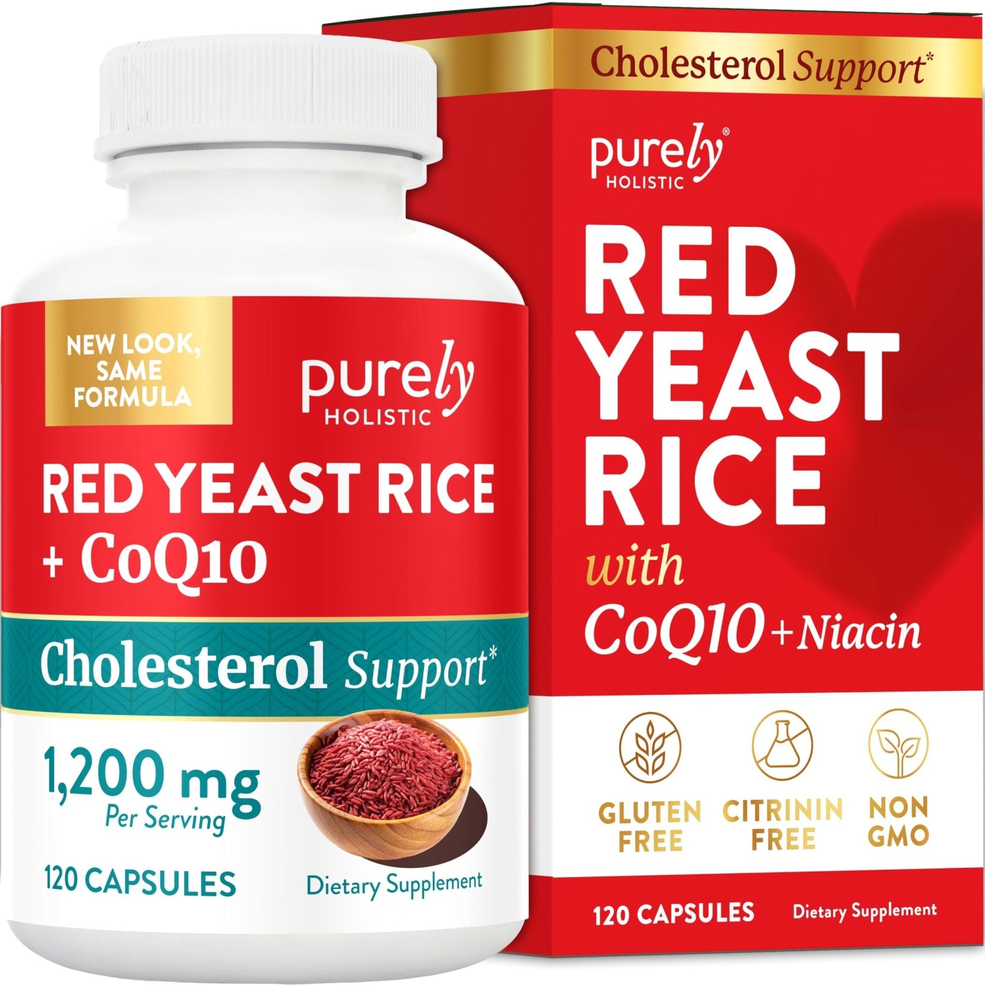 Red Yeast Rice with CoQ10 Supplement | Healthy Cholesterol Levels & Heart Health Support | Extra Strength Red Yeast Rice 1200 MG (600 MG Per Capsule) with Monakolin K - PrimeBioHealth - canada supplements