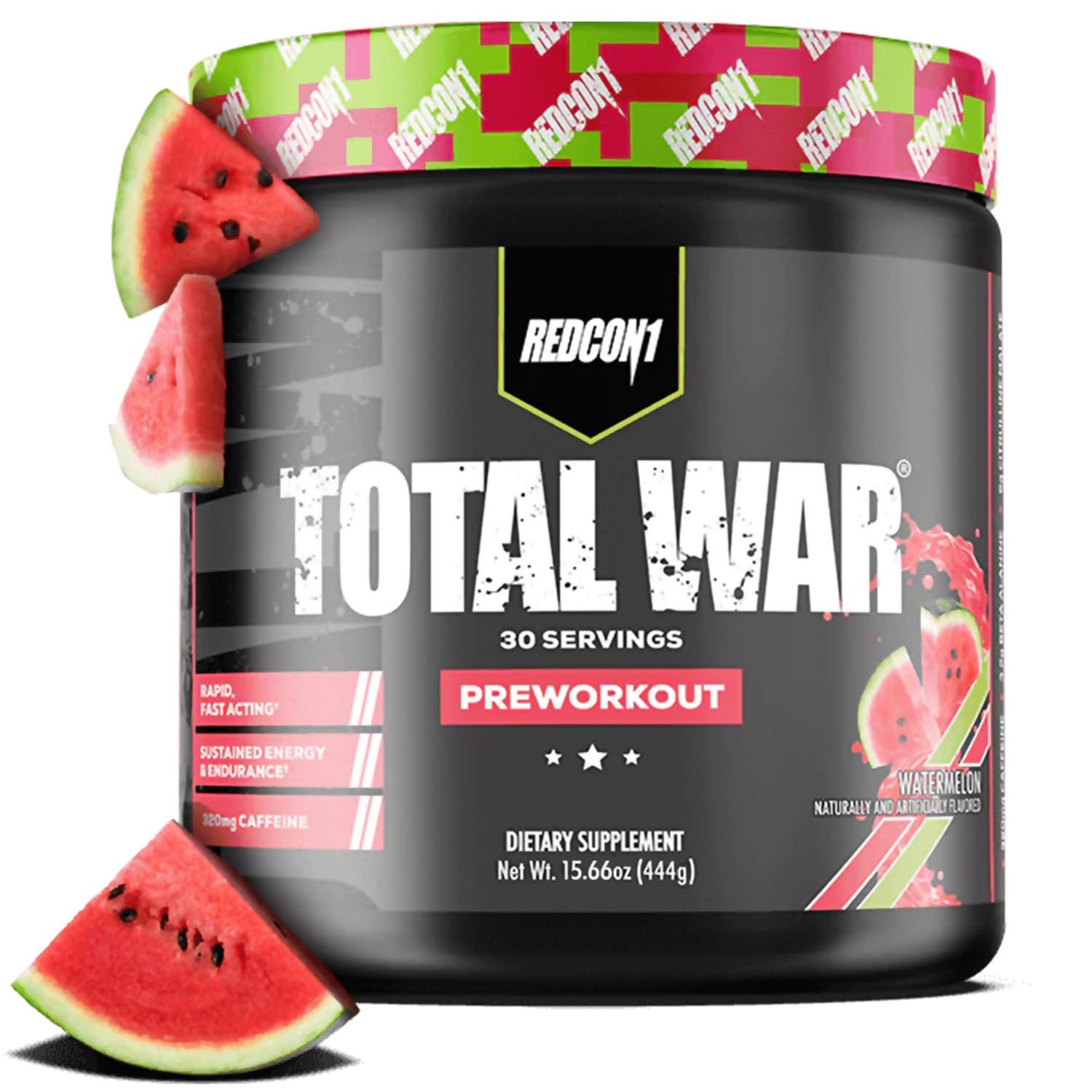REDCON1 Total War Pre Workout, Watermelon - L Citrulline, Malic Acid, Green Tea Leaf Extract for Pump Boosting Pre Workout for Women & Men - 3.2g Beta Alanine - PrimeBioHealth - canada supplements