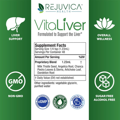 Rejuvica Health VitaLiver | Liver Cleanse & Detox Drops | Milk Thistle, Artichoke, Chanca Piedra & Dandelion Extract | Fatty Liver Support Repair - PrimeBioHealth - canada supplements