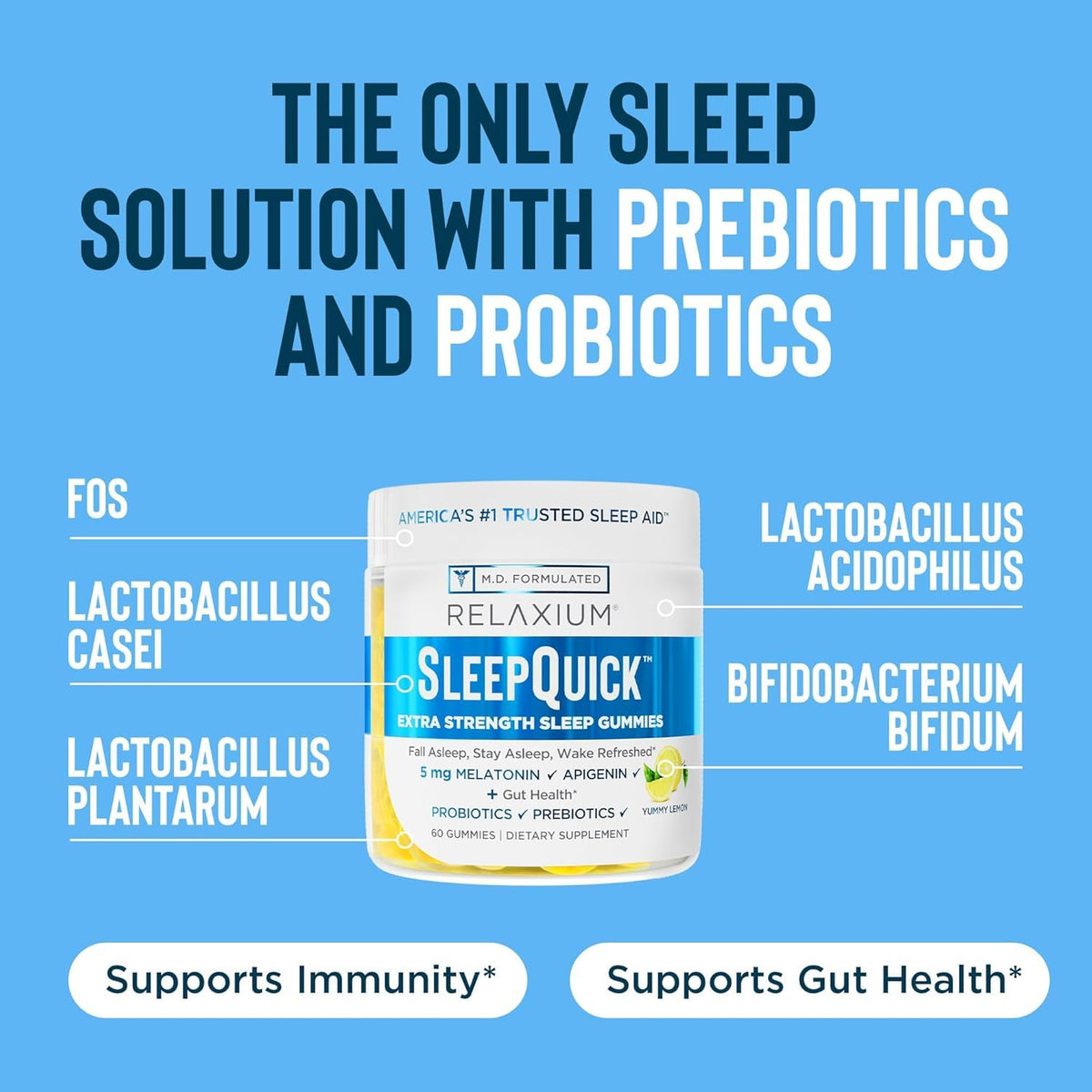 Relaxium SleepQuick Gummies - Sleep Aid + Gut Health & Immune Support, 5 mg Melatonin, Vitamin D-3 + Prebiotic & Probiotic Blend - PrimeBioHealth - canada supplements