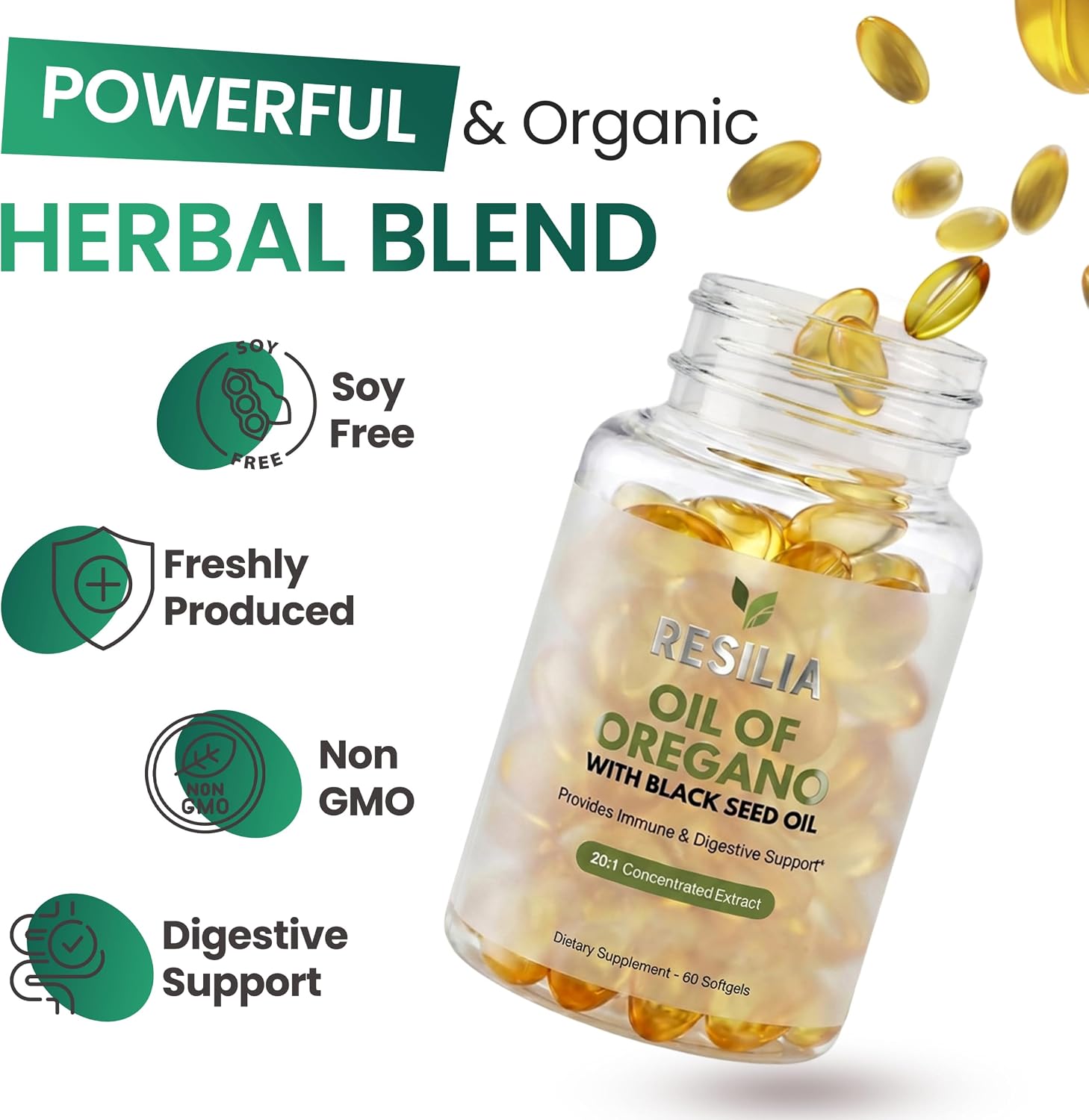 Resilia Black Seed Oil Softgels – Organic Oil of Oregano Capsules for Immune & Digestive Support – Non-GMO, Gluten-Free – New Bottle Packaging (60 Count) - PrimeBioHealth - canada supplements