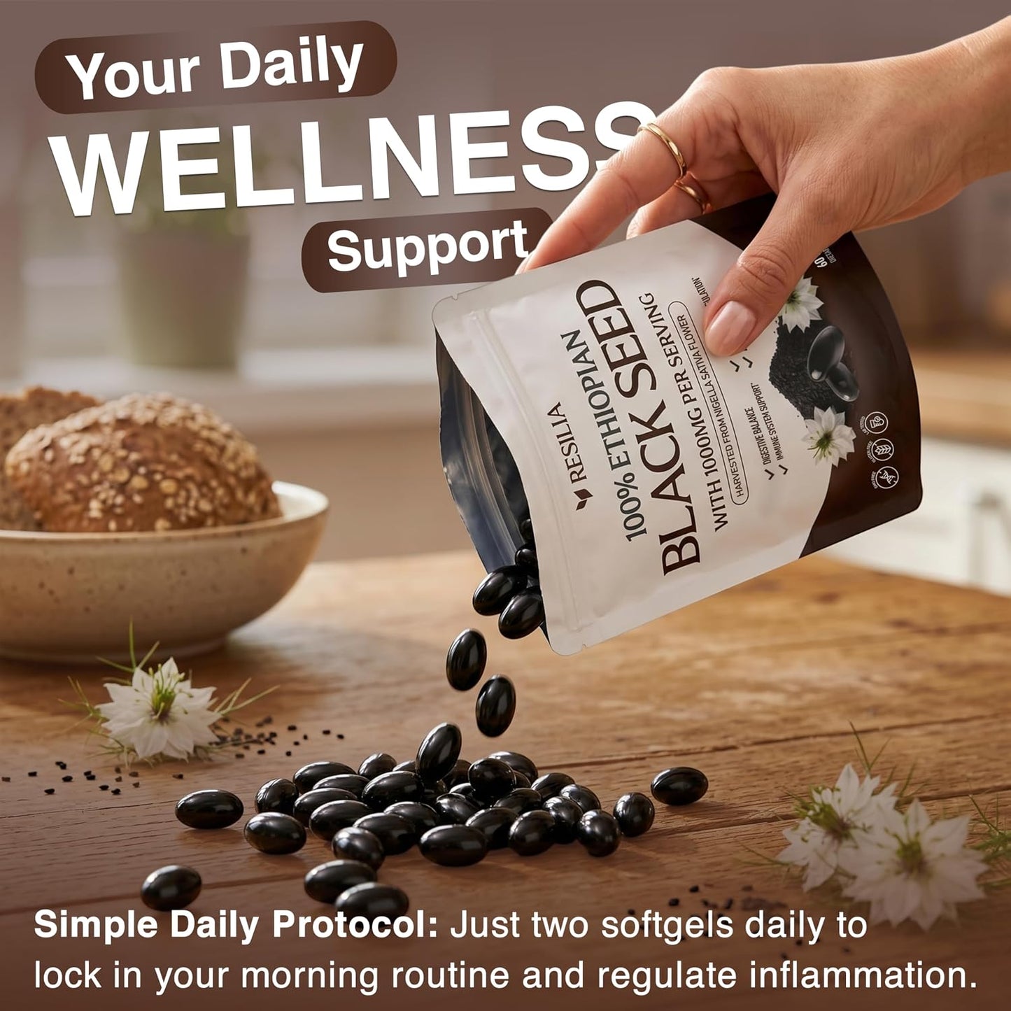 Resilia Ethiopian Black Seed Softgels 1000mg Per Serving – Premium Nigella Sativa Seed Oil Supplement – Digestive & Immune Support Formula – Easy to Swallow Soft Capsules (60 Count) - PrimeBioHealth - canada supplements