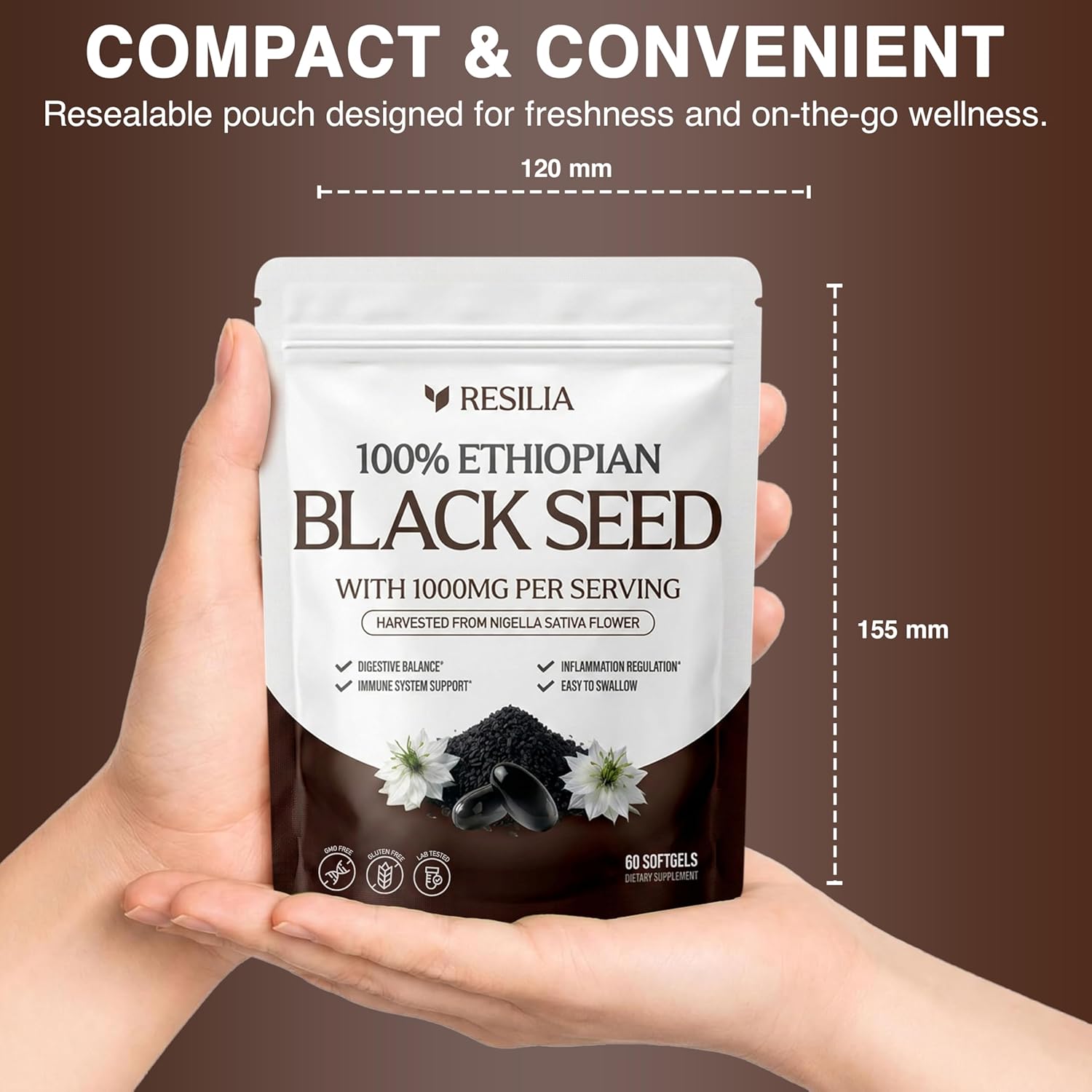 Resilia Ethiopian Black Seed Softgels 1000mg Per Serving – Premium Nigella Sativa Seed Oil Supplement – Digestive & Immune Support Formula – Easy to Swallow Soft Capsules 120 Count (Pack 2) - PrimeBioHealth - canada supplements