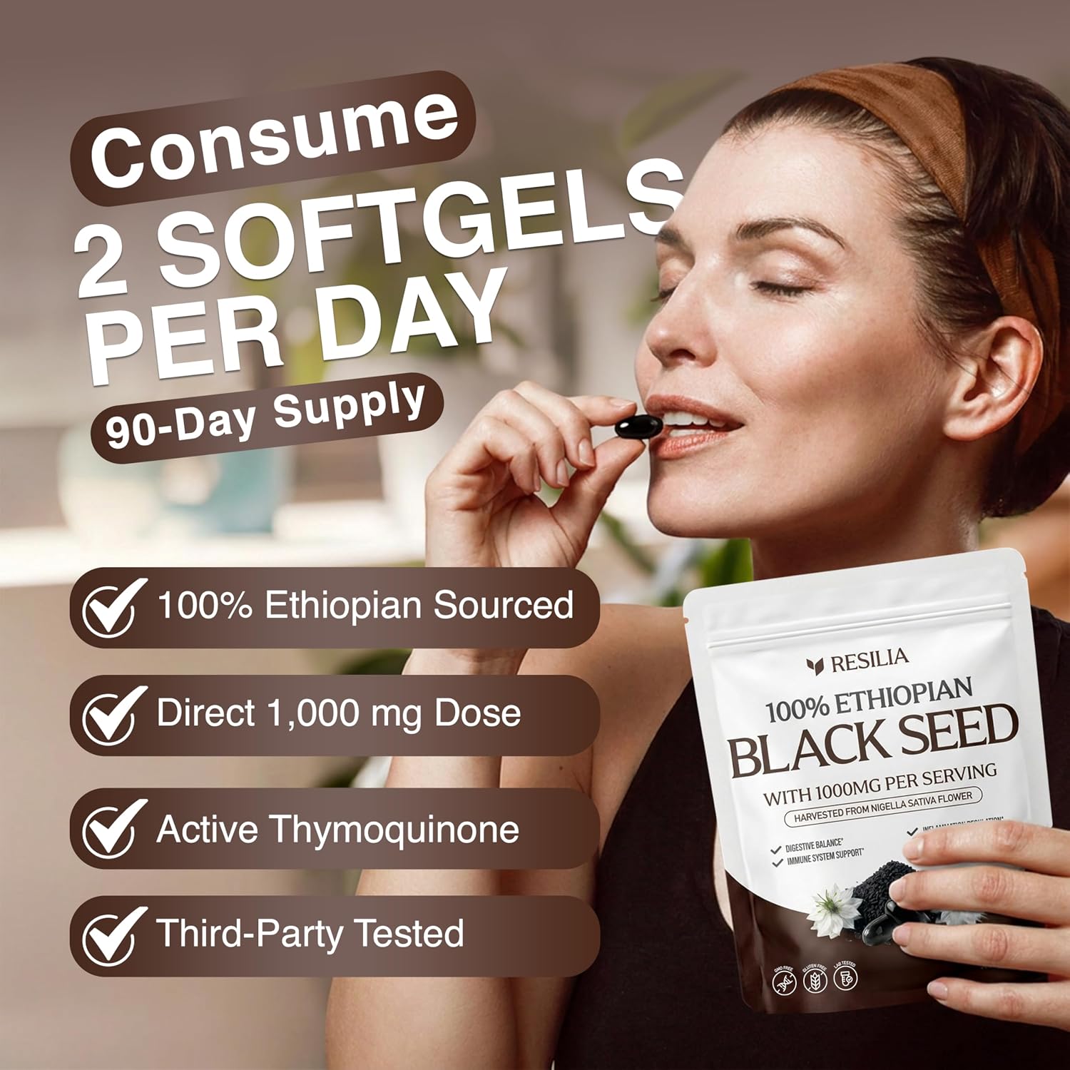 Resilia Ethiopian Black Seed Softgels 1000mg Per Serving – Premium Nigella Sativa Seed Oil Supplement – Digestive & Immune Support Formula – Easy to Swallow Soft Capsules 180 Count (Pack 3) - PrimeBioHealth - canada supplements