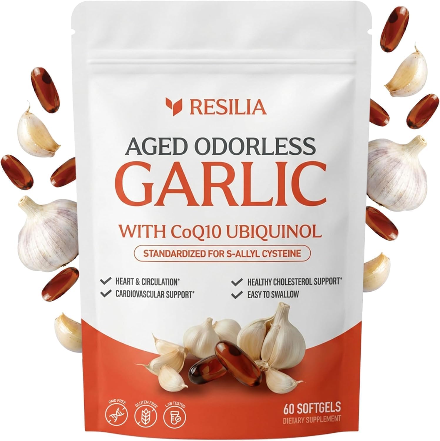 Resilia Garlic Extract 600mg Softgels (60ct) – Odorless Aged Garlic with CoQ10 Ubiquinol & Vitamin K2 as MK-7 – 20-Month Matured, Standardized for S-Allyl Cysteine - Heart & Immune Support - PrimeBioHealth - canada supplements