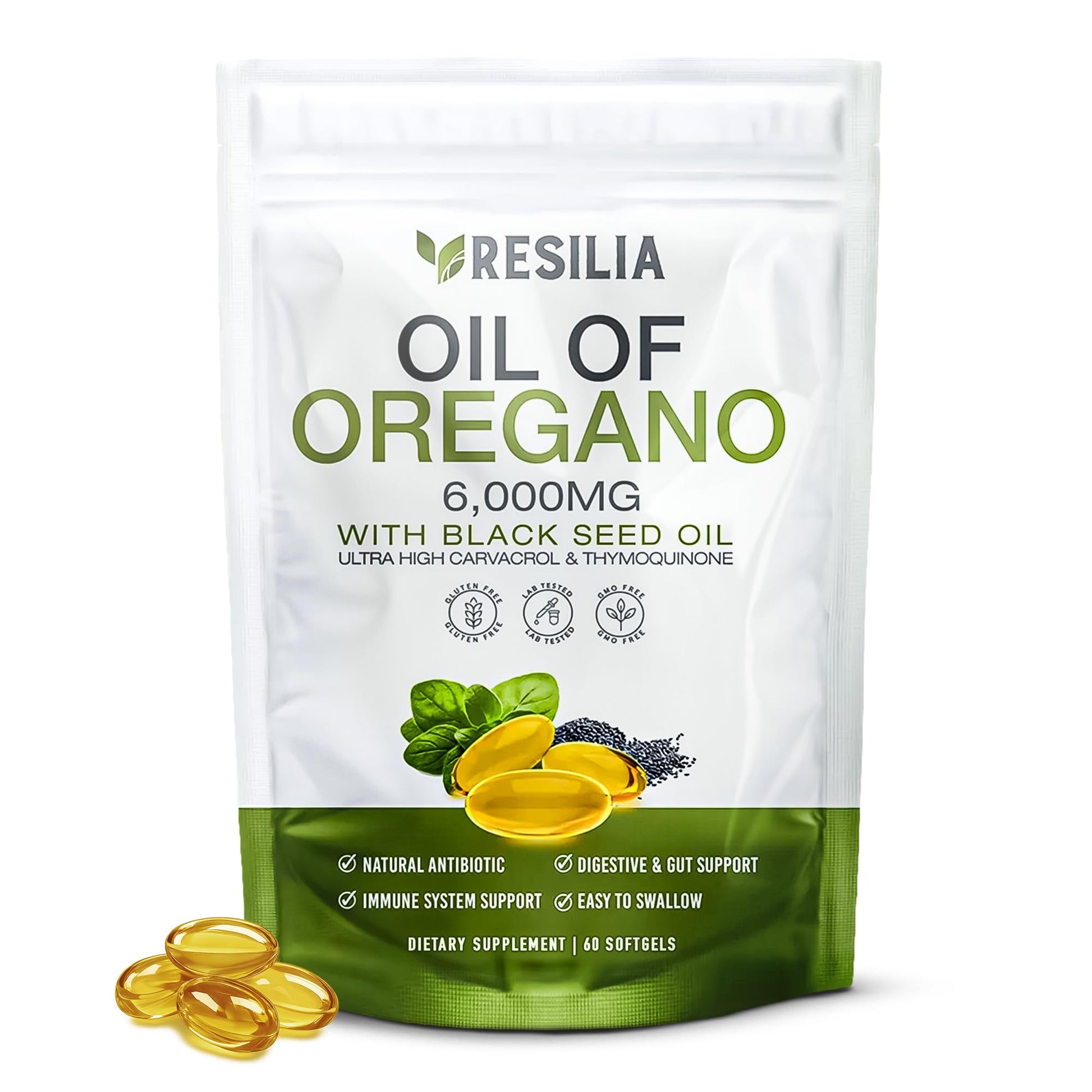 Resilia Softgels with Black Seed Oil 6000mg – Organic Oregano Oil Capsules for Immune & Digestive Support – Non-GMO, Gluten-Free Softgels - PrimeBioHealth - canada supplements