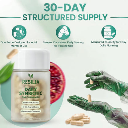 Resilia Synbiotic Probiotic + Prebiotic Supplement for Women & Men – 53.6 Billion AFU, 18 Strains, Shelf-Stable Capsules with Polyphenols, Digestive & Gut Balance Support, 60 Capsules - PrimeBioHealth - canada supplements