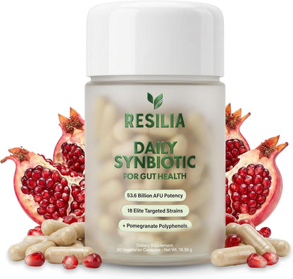 Resilia Synbiotic Probiotic + Prebiotic Supplement for Women & Men – 53.6 Billion AFU, 18 Strains, Shelf-Stable Capsules with Polyphenols, Digestive & Gut Balance Support, 60 Capsules - PrimeBioHealth - canada supplements