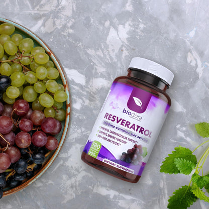 Resveratrol 1600mg - 180 Capsules | Trans-Resveratrol Antioxidant Supplement with Natural Green Tea, Grape Seed Polyphenols & Quercetin, Supports Digestive - PrimeBioHealth - canada supplements
