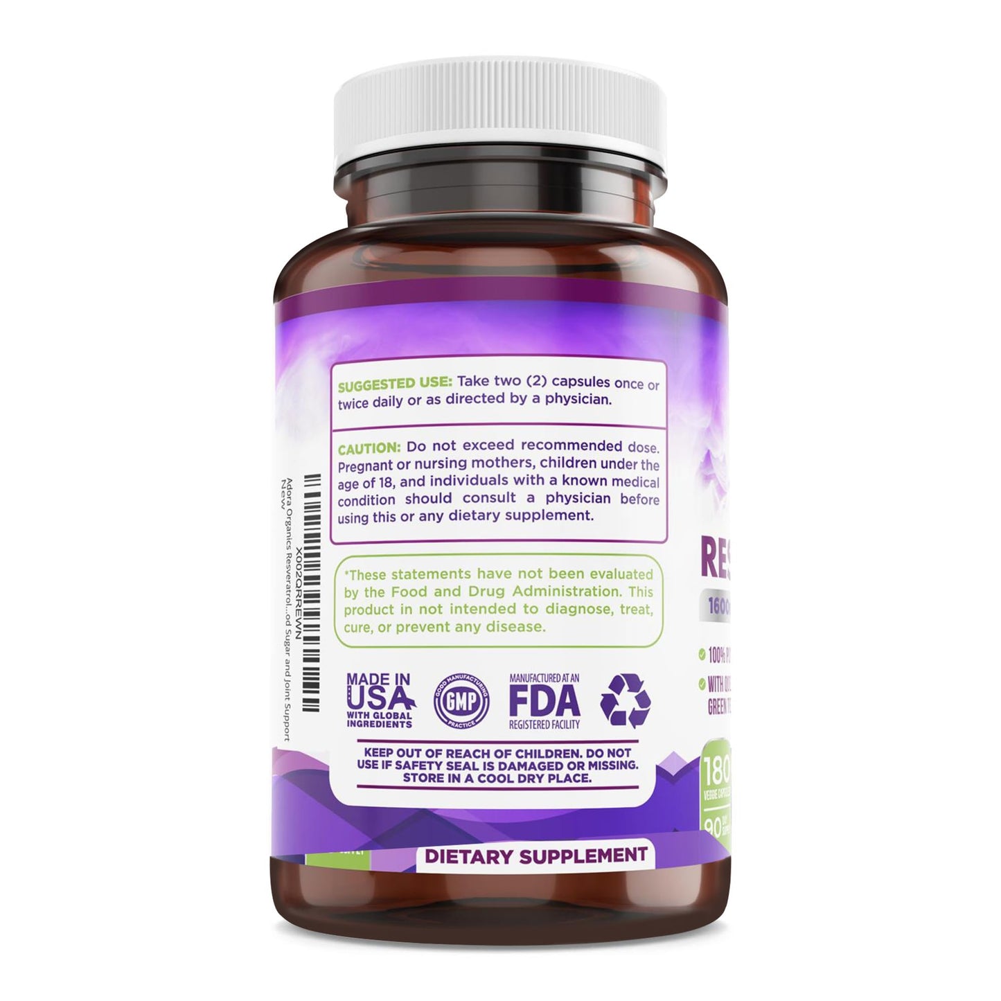 Resveratrol 1600mg - 180 Capsules | Trans-Resveratrol Antioxidant Supplement with Natural Green Tea, Grape Seed Polyphenols & Quercetin, Supports Digestive - PrimeBioHealth - canada supplements