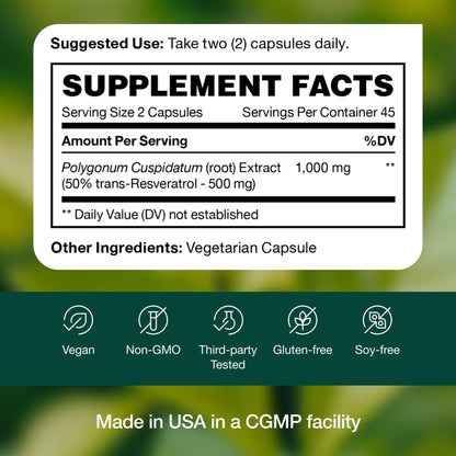 Resveratrol Supplement - Trans-resveratrol Extra Strength 750mg - Natural, Pure and Potent Polyphenols Supplement - Vegan, Non GMO, Gluten-free - 90 Capsules - PrimeBioHealth - canada supplements