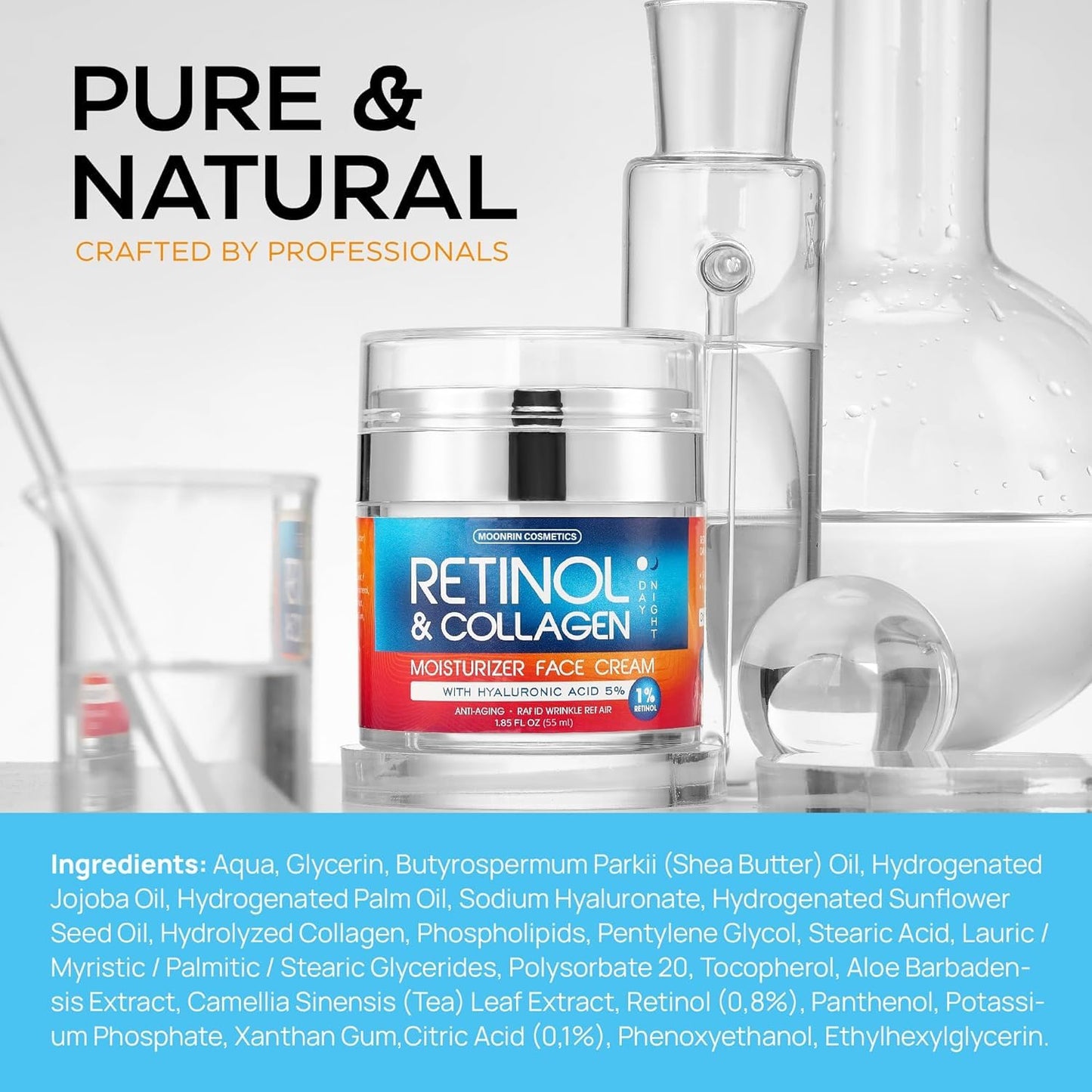 Retinol Cream for Face with Hyaluronic Acid, Day-Night Anti-Aging Moisturizer for Women, Men, Collagen Cream for Face Reduces Wrinkles, Dryness, 1.85 Oz - PrimeBioHealth - canada supplements