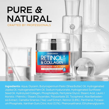 Retinol Cream for Face with Hyaluronic Acid, Day-Night Anti-Aging Moisturizer for Women, Men, Collagen Cream for Face Reduces Wrinkles, Dryness, 1.85 Oz - PrimeBioHealth - canada supplements