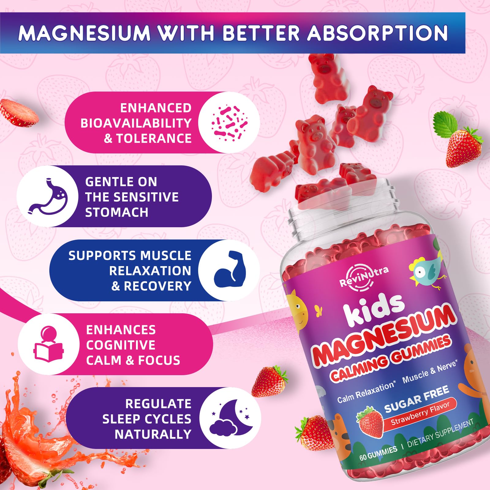 ReviNutra Magnesium Gummies for Kids - Magnesium Glycinate Gummies with L-Theanine, Chamomile, Vitamin B6, D for Kids & Adults Sleep - PrimeBioHealth - canada supplements