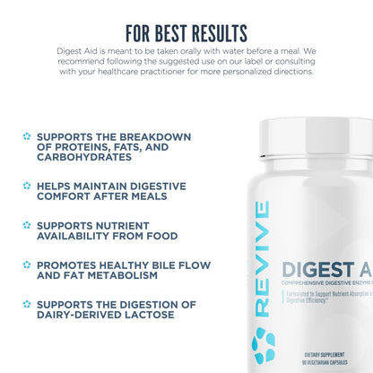 Revive MD Digest Aid, Digestive Support Supplement for Men & Women - Comprehensive Digestive Enzyme Blend with Probiotics & Prebiotics for Gut Health & Healthy Digestion - PrimeBioHealth - canada supplements