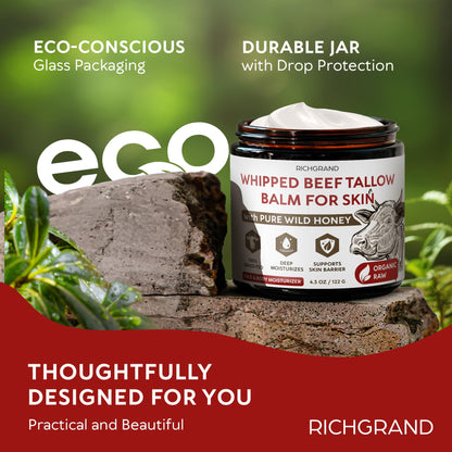 RICHGRAND Beef Tallow for Skin - Whipped Tallow and Honey Balm - Grass Fed Beef Tallow for Face, Daily Moisturizer & Body Butter - PrimeBioHealth - canada supplements