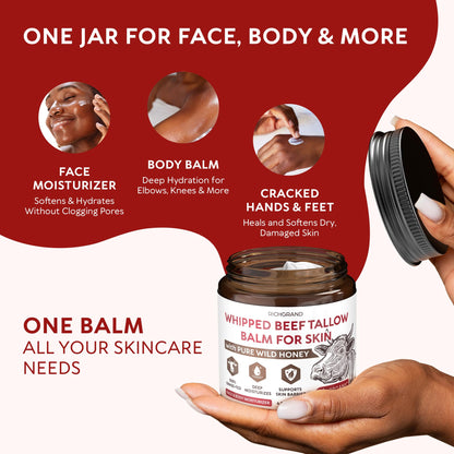 RICHGRAND Beef Tallow for Skin - Whipped Tallow and Honey Balm - Grass Fed Beef Tallow for Face, Daily Moisturizer & Body Butter - PrimeBioHealth - canada supplements
