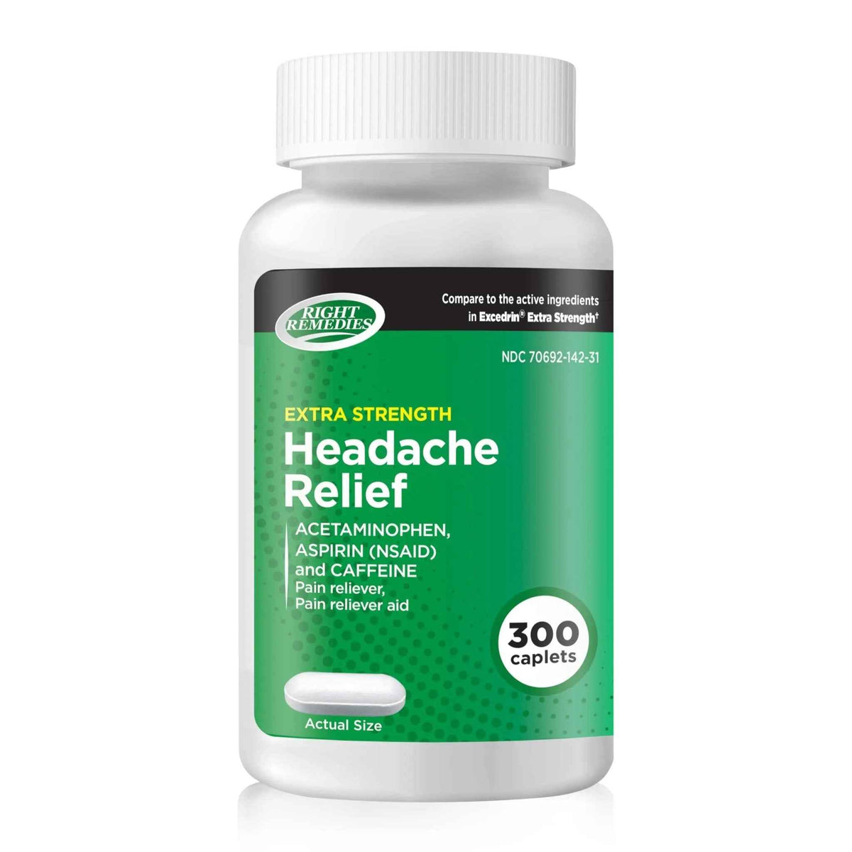 RIGHT REMEDIES Extra Strength Headache Relief with Acetaminophen, Aspirin (NSAID) & Caffeine, (300 caplets), Back & Body Pain Relief, Compare to The Active Ingredients in Excedrin® Extra Strength