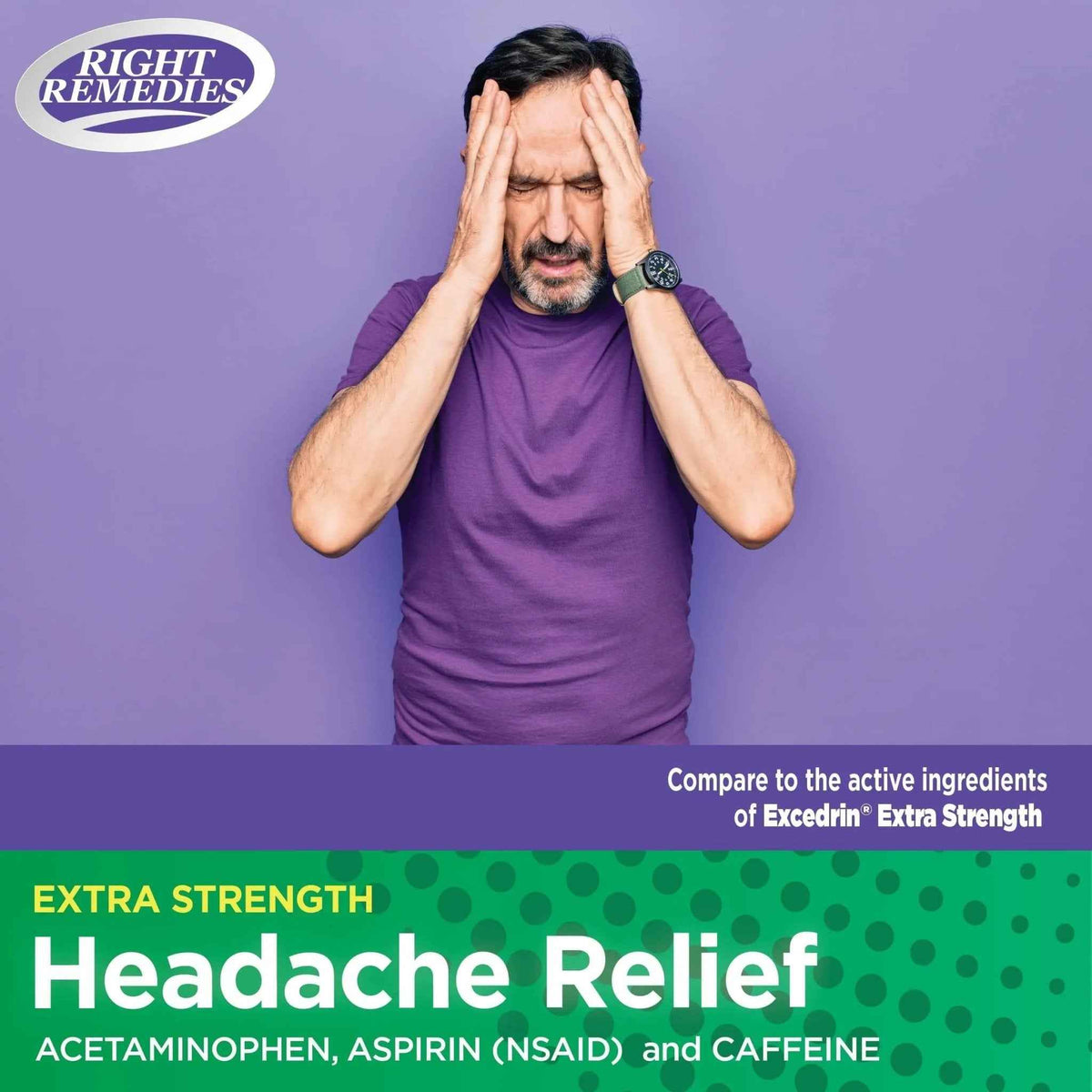 RIGHT REMEDIES Extra Strength Headache Relief with Acetaminophen, Aspirin (NSAID) & Caffeine, (300 caplets), Back & Body Pain Relief, Compare to The Active Ingredients in Excedrin® Extra Strength