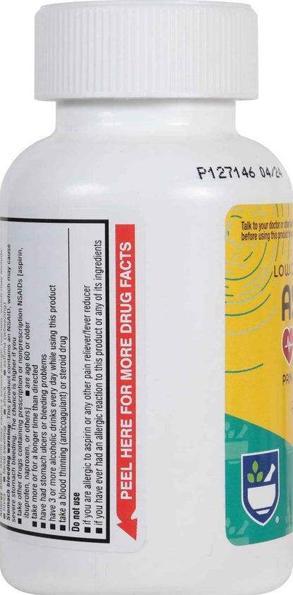 Rite Aid Aspirin Enteric Tablets - 81 mg Aspirin - 500 Count - Low-Dose for Headache Relief - Safety Coated - Aspirin Regimen - Migraine Medicine - Pain Relief