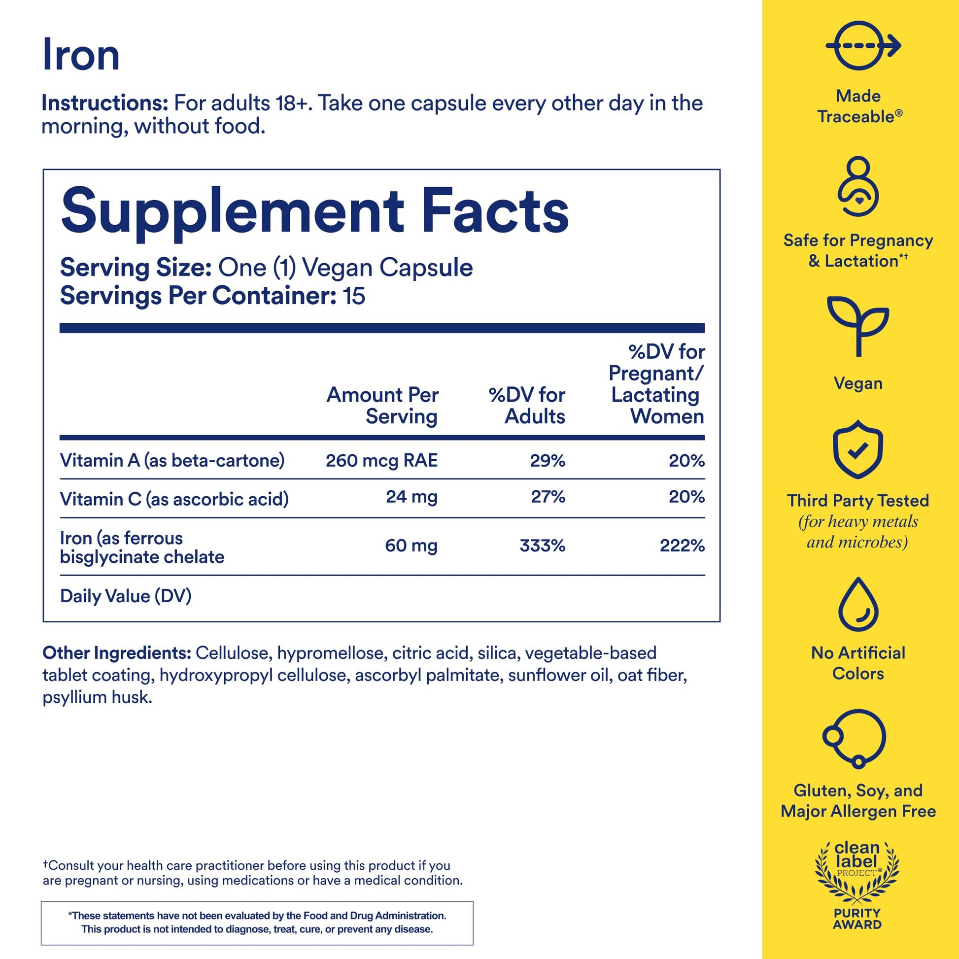 Ritual Iron Bisglycinate Supplement - 60mg - Gentle Support for Women with Low Iron Levels & Blood Boosting** - 48-Hour Dosing Routine - Plus Vitamin A, C - PrimeBioHealth - canada supplements