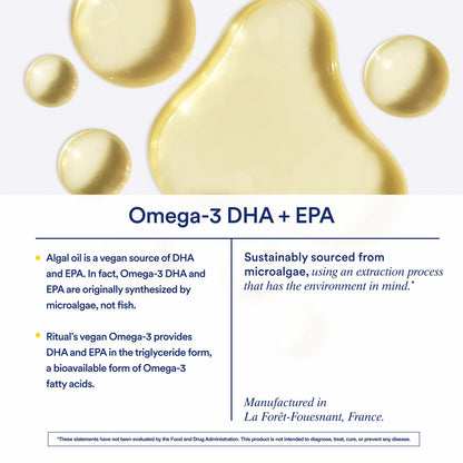 Ritual Vegan Omega 3 Supplement - Science-Backed Dose of DHA and EPA - Bioavailable Omega-3 from Algae Oil - Brain, Heart, and Eye Health Support - PrimeBioHealth - canada supplements