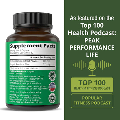 Saffron Supplements - USDA Organic Saffron Extract Capsules for Women, Men, and Kids. with Organic Prebiotic Fiber Instead of Filler. Pure and Natural for Mood, Brain, Focus, Cravings, PMS - PrimeBioHealth - canada supplements