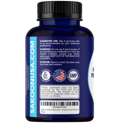Sakoon nutrition Men's Multivitamin Gummies with Probiotics and Prebiotics, Adult Multivitamin A, C, D, E, B & More