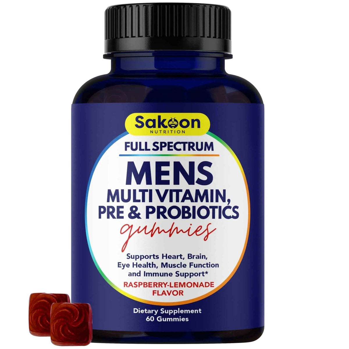 Sakoon nutrition Men's Multivitamin Gummies with Probiotics and Prebiotics, Adult Multivitamin A, C, D, E, B & More