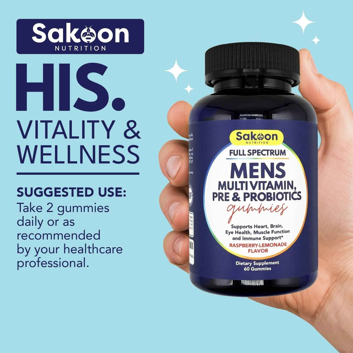 Sakoon nutrition Men's Multivitamin Gummies with Probiotics and Prebiotics, Adult Multivitamin A, C, D, E, B & More