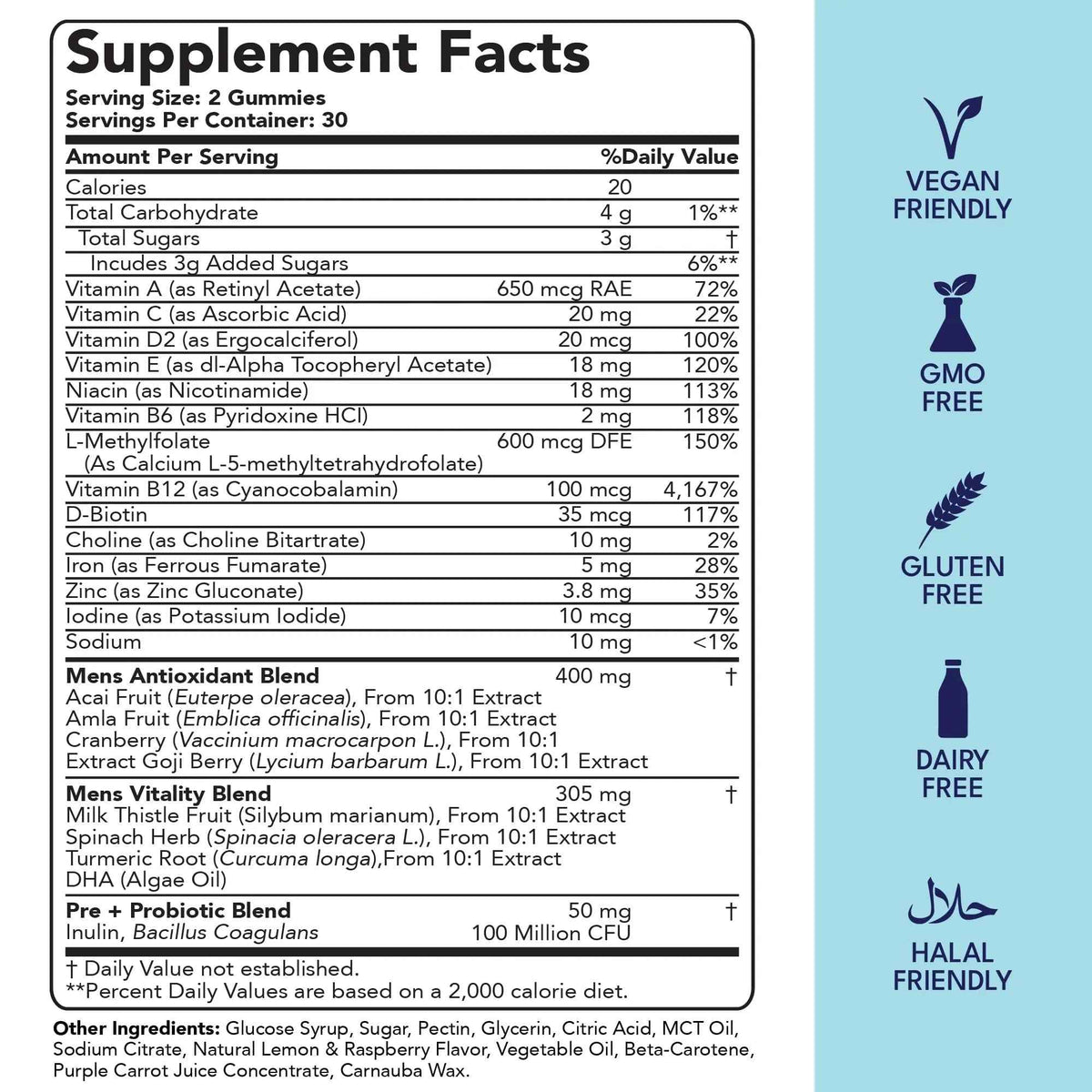 Sakoon nutrition Men's Multivitamin Gummies with Probiotics and Prebiotics, Adult Multivitamin A, C, D, E, B & More
