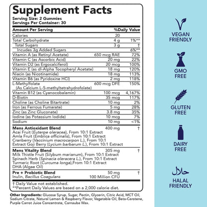 Sakoon nutrition Men's Multivitamin Gummies with Probiotics and Prebiotics, Adult Multivitamin A, C, D, E, B & More