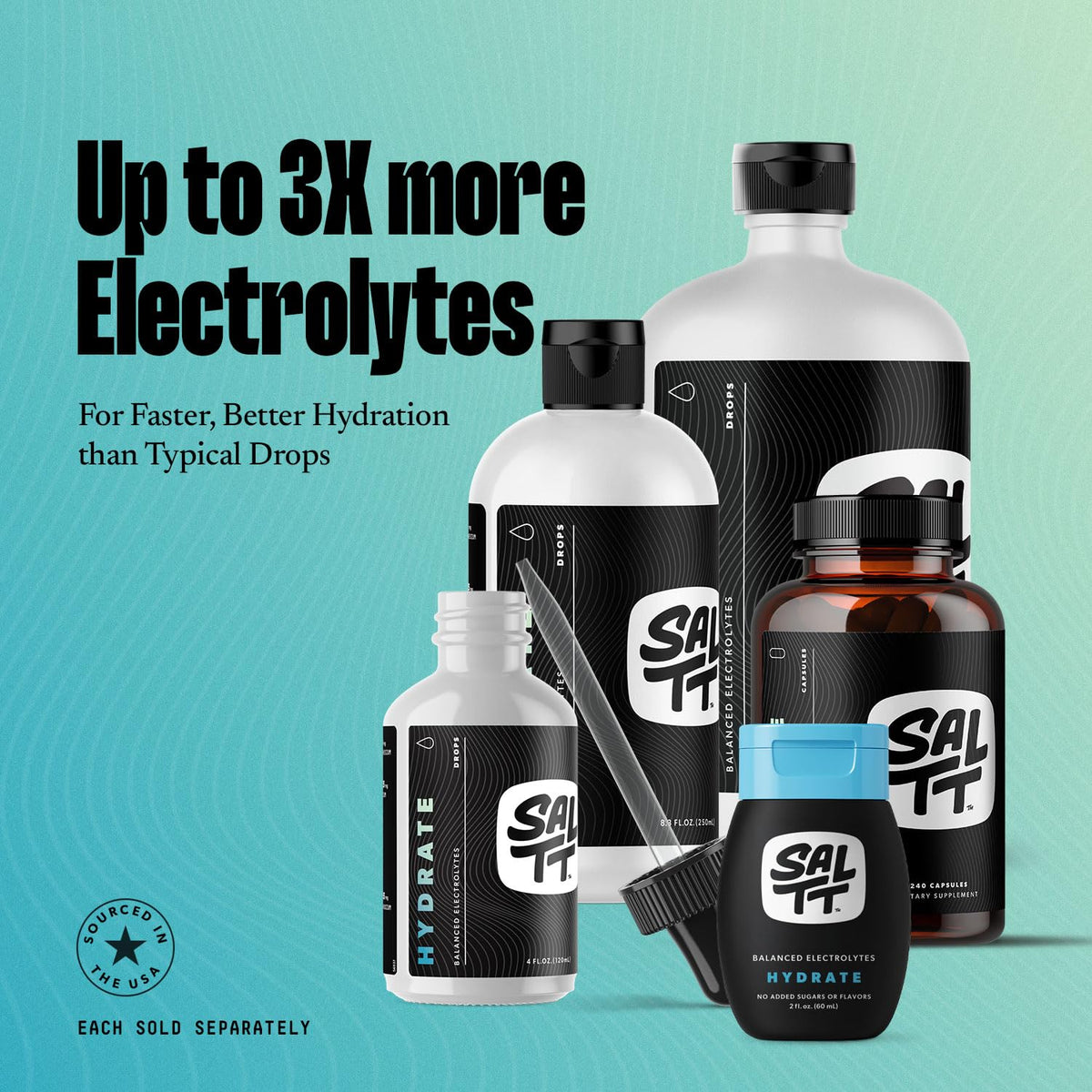 SALTT - Hydrate (8.3 oz) - Electrolytes Drops - Energy Boost - Sodium, Potassium, Magnesium, Zinc, Copper - Unflavored - Ultra Low Carb - Zero Sugar, Vegan, Gluten Free, Non GMO - By Keto Chow - PrimeBioHealth - canada supplements