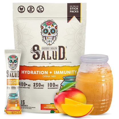 Salud 2-in-1 Hydration Packets + Immunity Electrolytes Powder, Mango - Agua Fresca Drink Mix, Elderberry, Dairy & Soy Free, Non-GMO, Gluten Free, - PrimeBioHealth - canada supplements