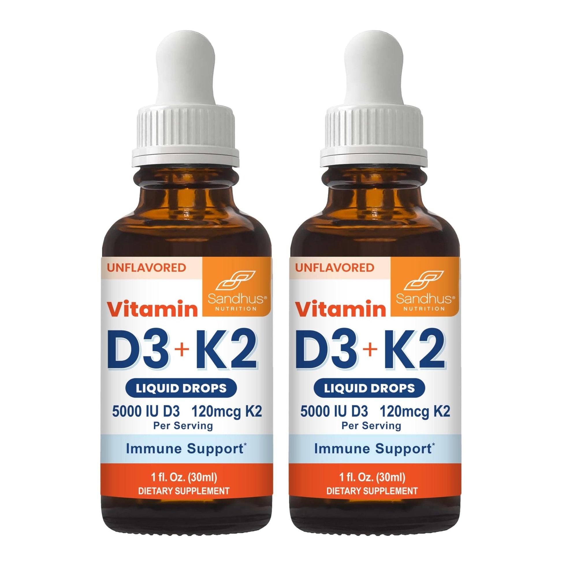 Sandhu's Vitamin D3 K2 Drops for Adults | 5000 IU D3 Liquid, 120mcg K2 Supplement 1 Fl Oz (Pack of 2) | D3K2 Supports Superior Absorption - PrimeBioHealth - canada supplements
