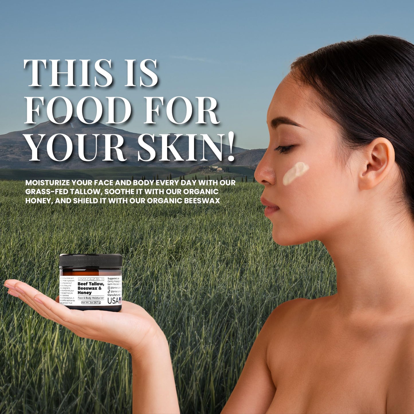 Santa Cruz Paleo, Beef Tallow, Beeswax & Honey Face Moisturizer, Organic, Unscented Grassfed Beef Tallow Skin Care, Sunscreen Free - PrimeBioHealth - canada supplements