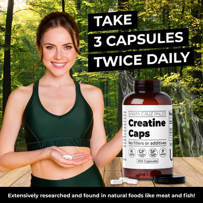Santa Cruz Paleo Creatine Capsules, Supports Muscle Growth & Energy, Gluten Free, Keto, Sugar Free, Paleo, No Fillers or Additives, Creatine Monohydrate Pills, - PrimeBioHealth - canada supplements