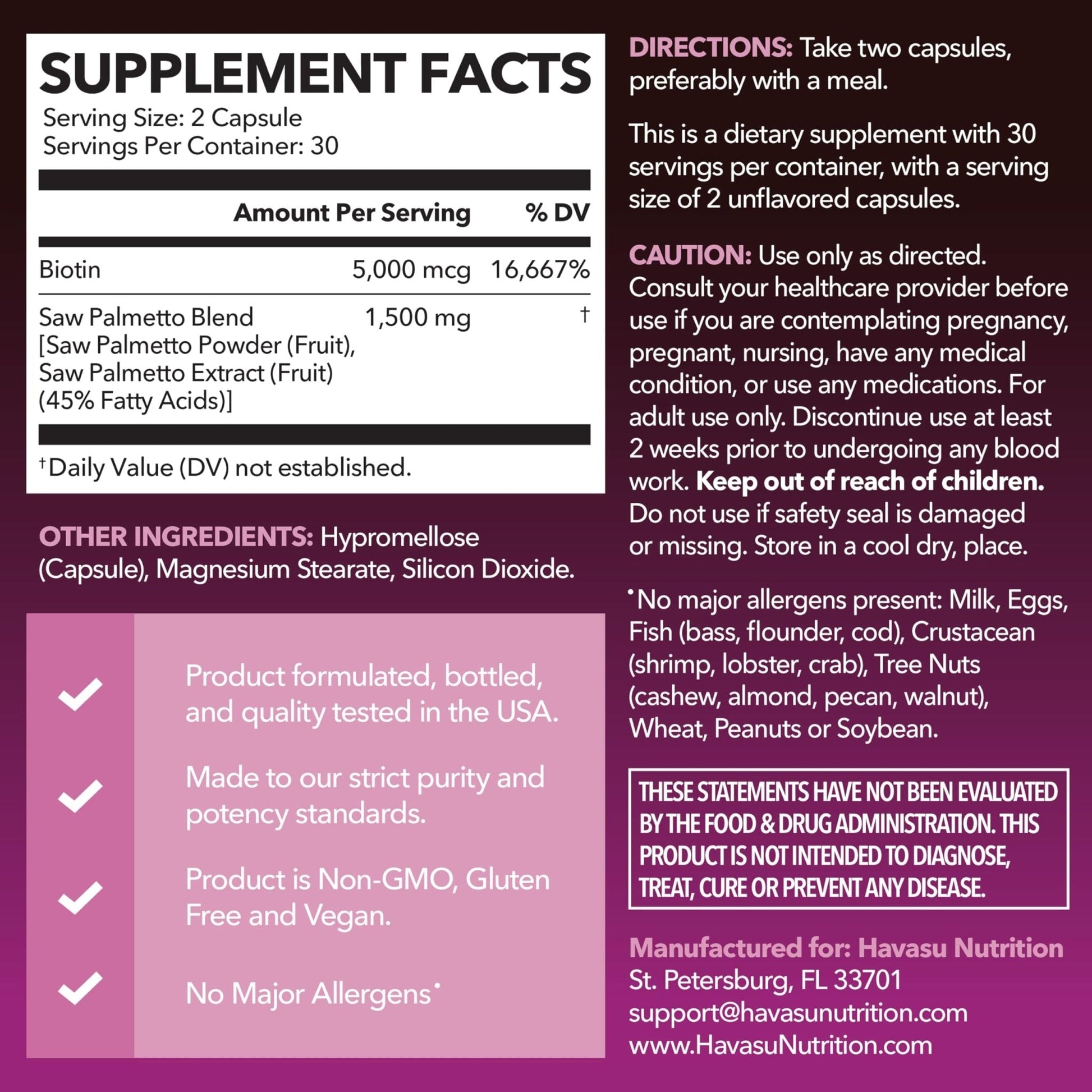 Saw Palmetto for Women with Biotin 5000mcg - Powerful DHT Blocker to Support Hair, Skin, and Nail Health - 60 Count - Vegan, Non-GMO Vitamin for Stronger, - PrimeBioHealth - canada supplements